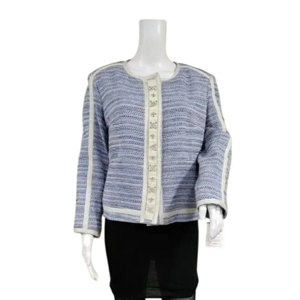 Vilagallo Tweed NWT Crop Embelished Luxury Artsey Preppy Twee Jacket 44/10 - Picture 2 of 16
